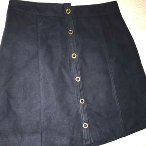 Suede navy blue button up skirt